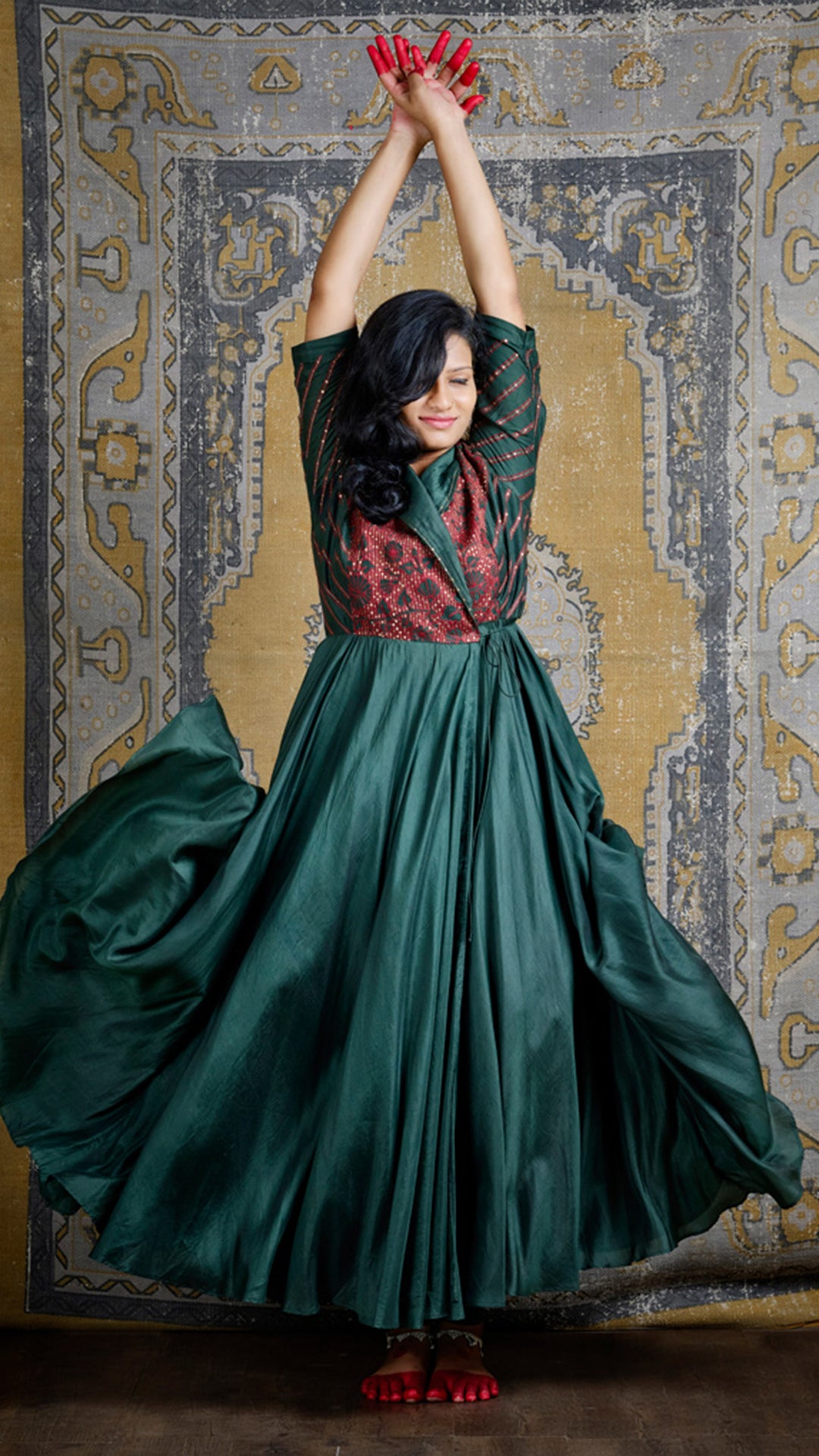 Green anarkali hot sale dress designs